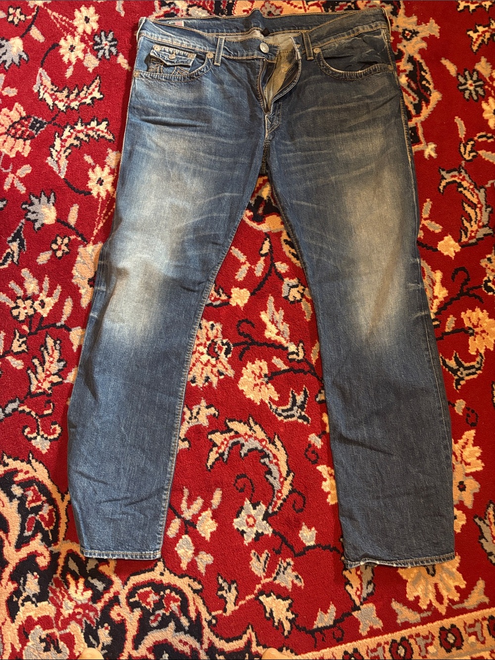 True Religion Men's Faded Blue Straight Jeans 44x32